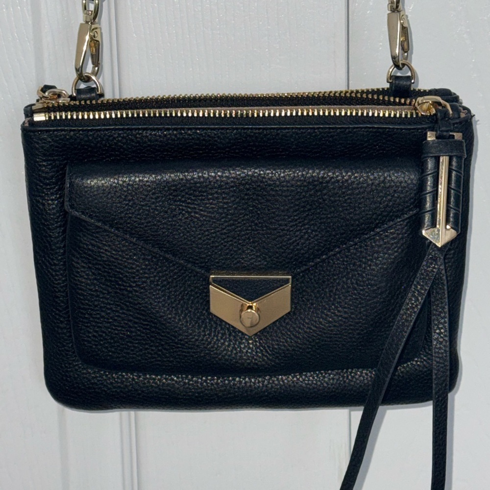 SALE💥Covet by Stella & Dot Black Leather Crossbody Gold Hardware Double Zip Bag